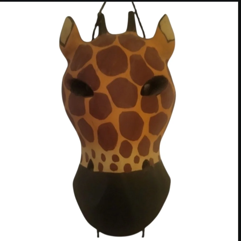 Hand-carved Wooden African Animal Masks‎ Wall Hanging Art Giraffe Zebra Elephant